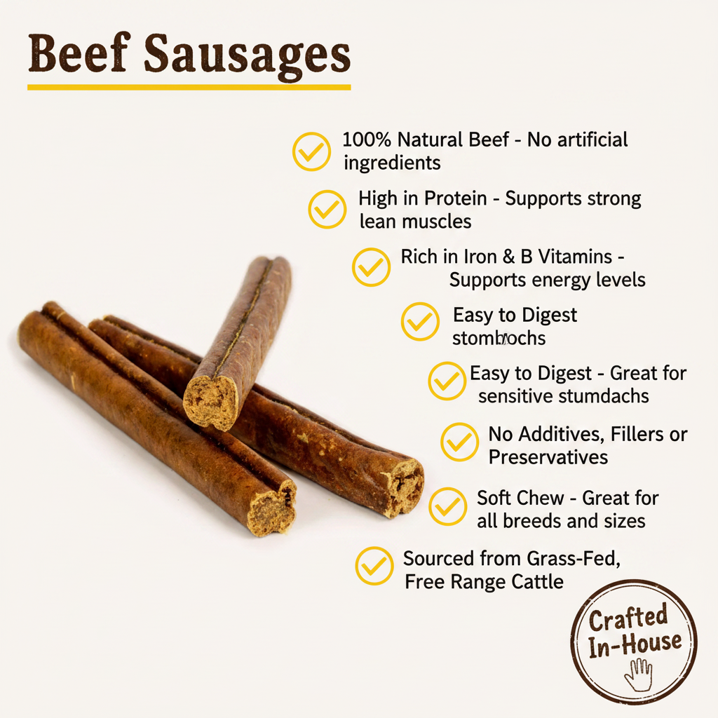 Premium Beef Sausages Dog Treats - 100% Grass-Fed & All-Natural