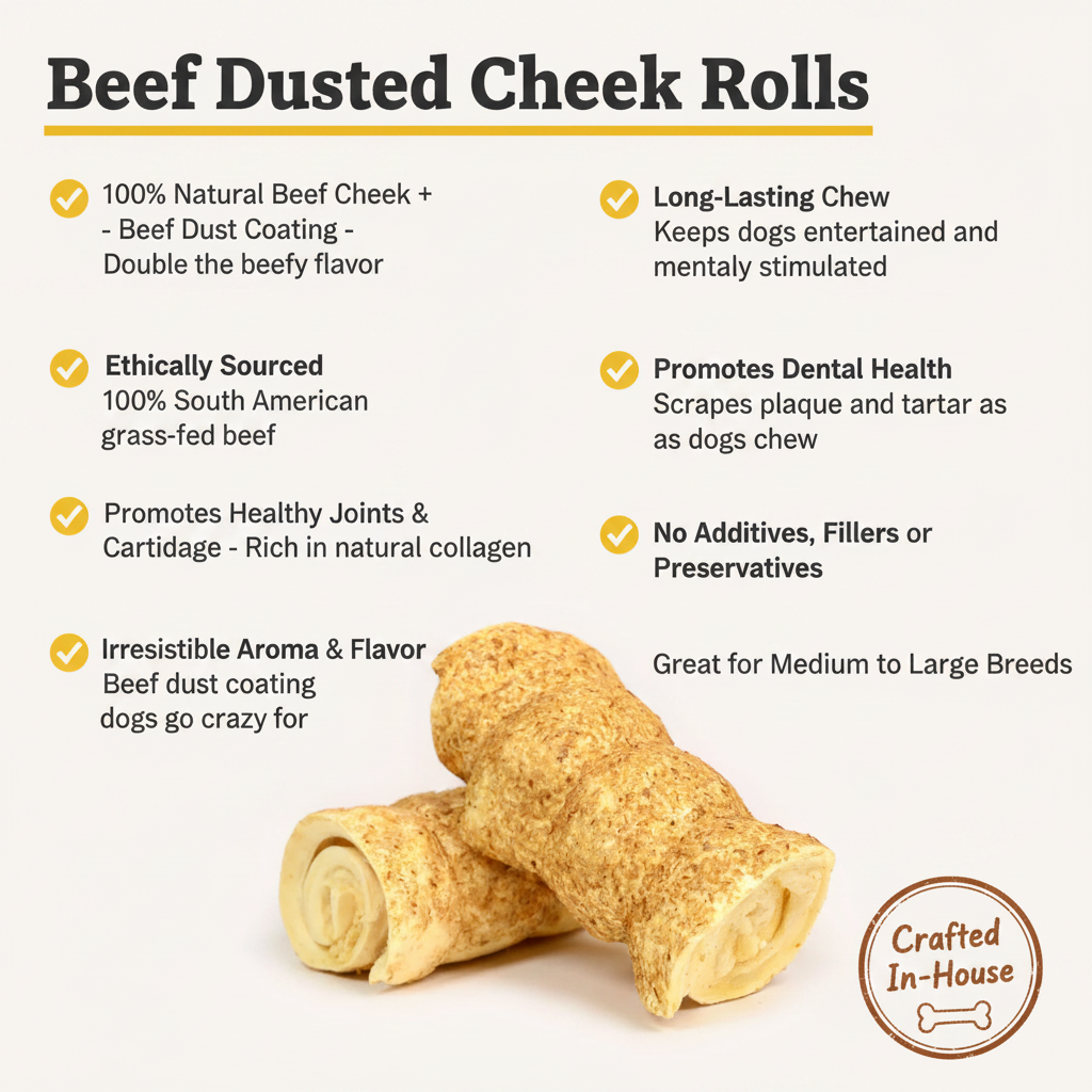 Premium Beef Cheek Rolls for Dogs – Jumbo 5-6" Treats Packed with Flavor