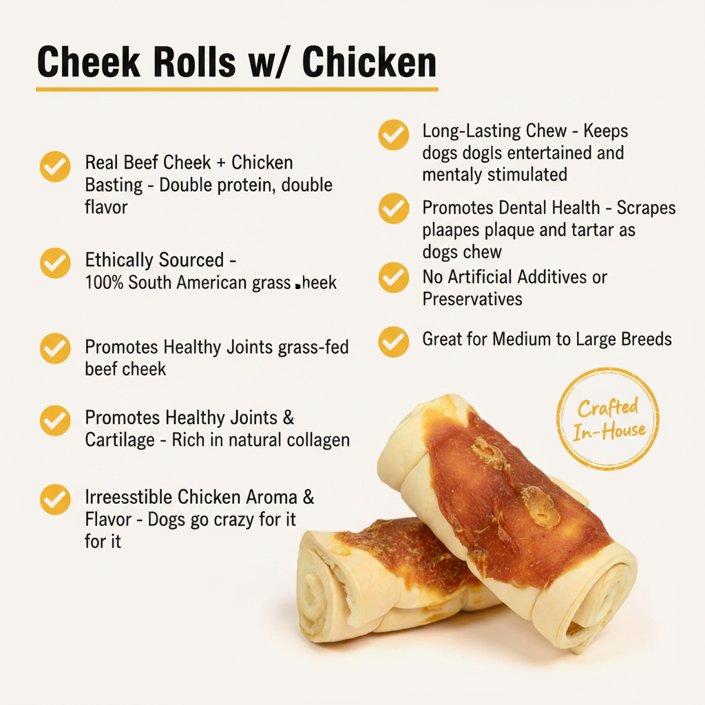 Savory Beef Cheek Dog Treats with Chicken - Jumbo 5-6" Rolls (25 Count)