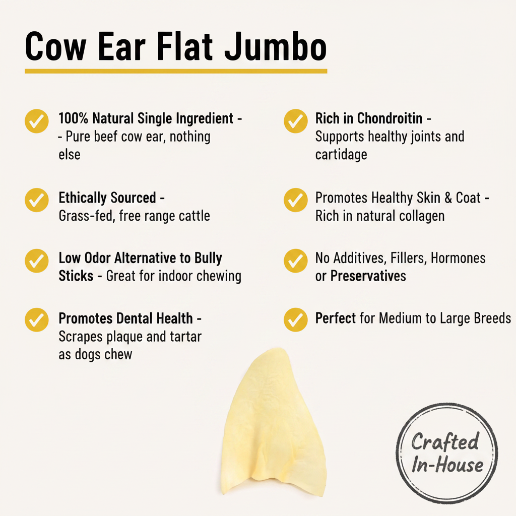 Flat Jumbo Cow Ear Dog Treats for Long-Lasting Chewing Pleasure
