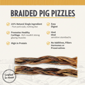 Braided pig pizzle dog treats, 6-inch, 6 count package.