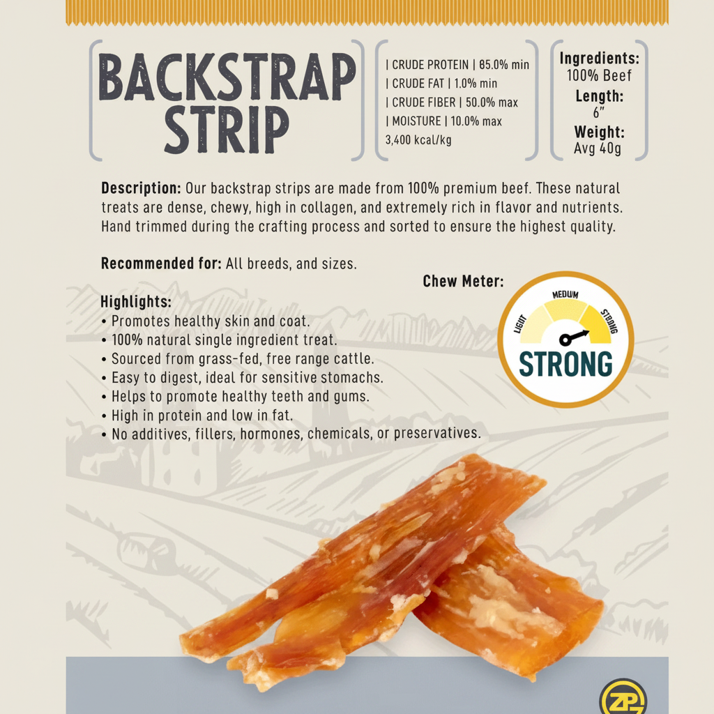 Backstrap tendons dog chew for power chewers