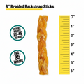 Braided beef backstrap dog chew sticks.