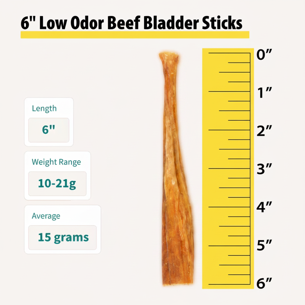 Delicious Low Odor Beef Bladder Sticks - 6" Natural Treats (12ct)