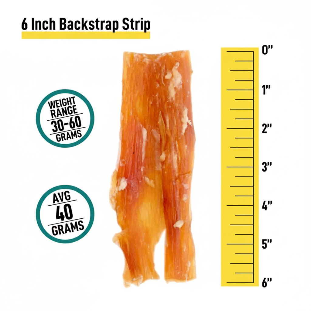 Backstrap tendons dog chew treats for power chewers.