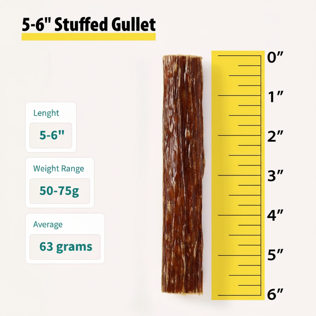 Premium Beef Dog Treats - Stuffed Gullet 5-6" Chews | 6ct