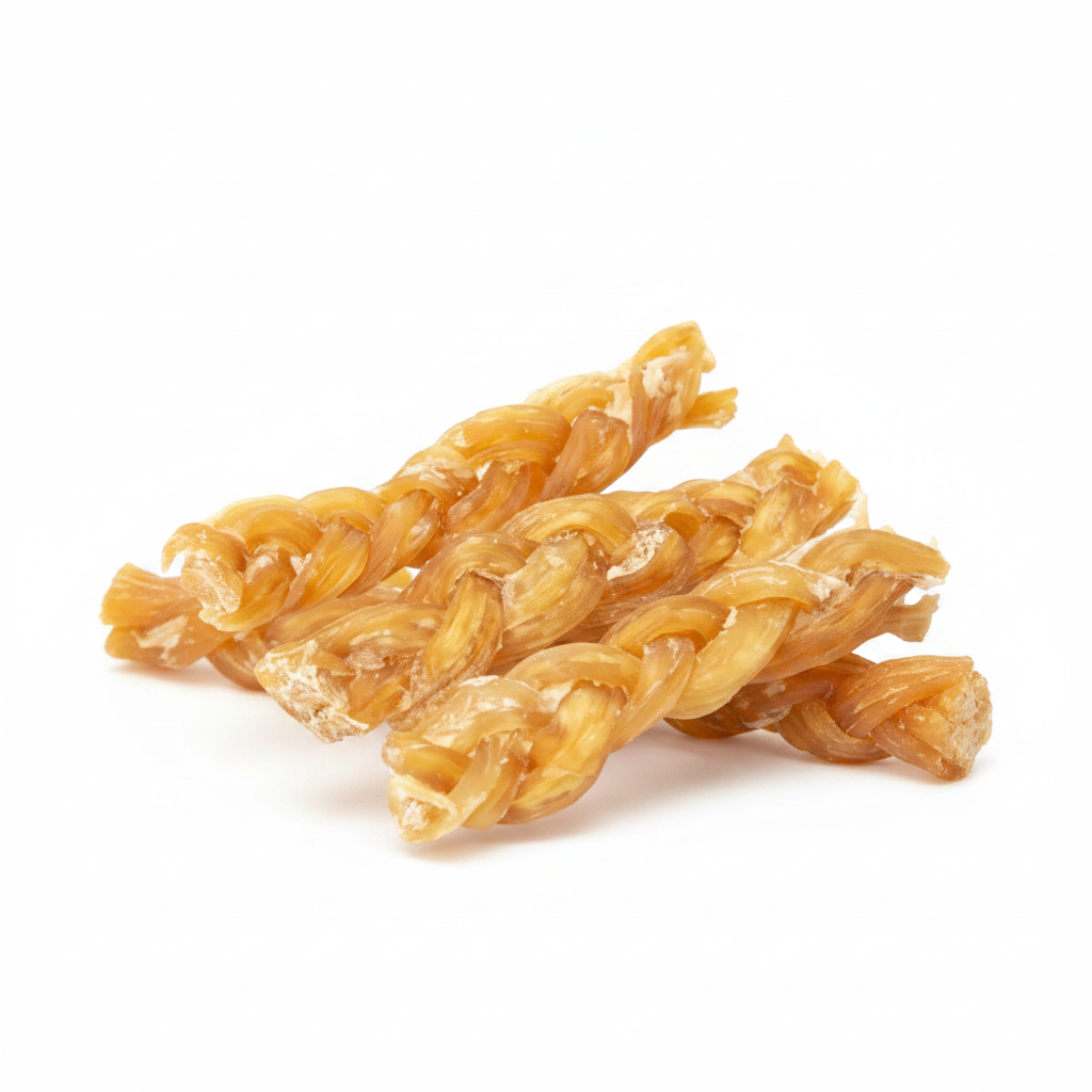 Braided beef backstrap dog chews, natural and healthy.